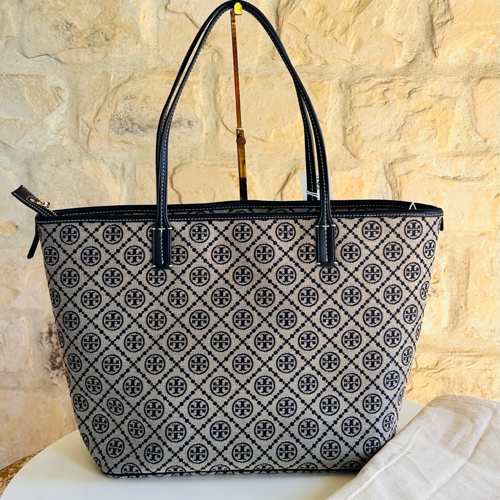 Tory Burch Black and White Geometric Tote - Picture 11 of 13